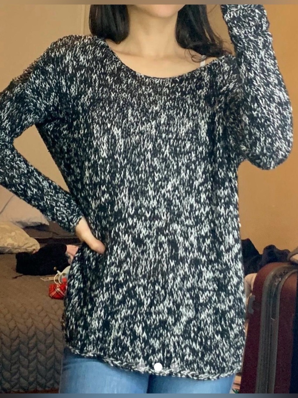 Women’s Cozy Black & White Knit Sweater Dress